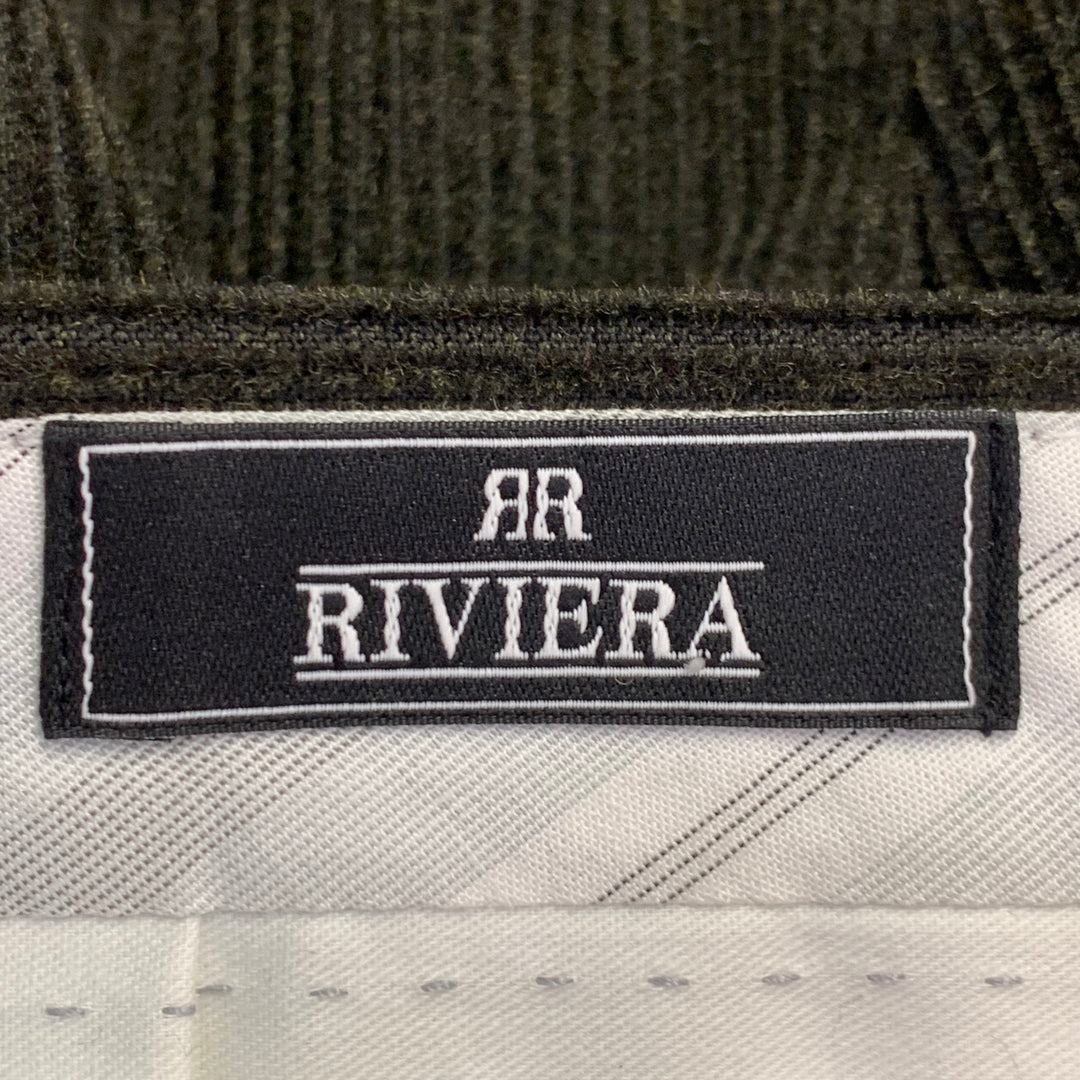 RIVIERA Size 38 Green Olive Corduroy Merino Wool Tapered Casual Pants