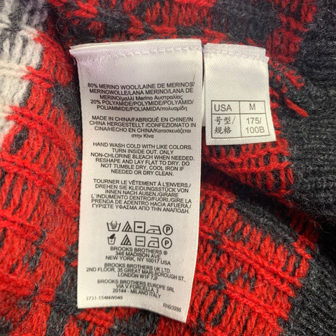 BROOKS BROTHERS Size M Grey Red Nordic Merino Wool Blend Shawl Cardigan