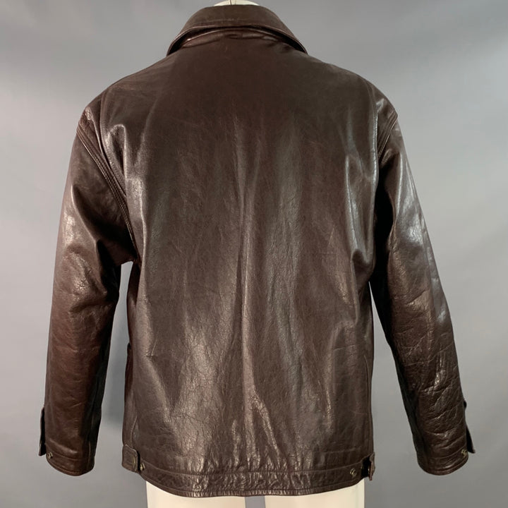 HENRY COTTON'S Size M Brown Leather Zip Up Jacket