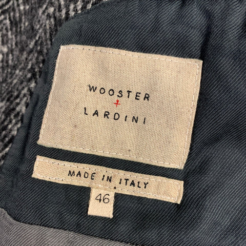 WOOSTER + LARDINI Size 36 Black Grey White Herringbone Wool Peacoat Coat
