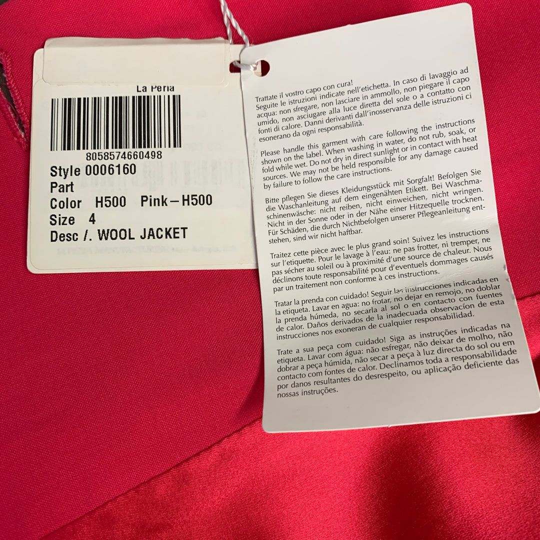 LA PERLA Size 4 Hot Pink Wool Blend Double Breasted Pantsuit