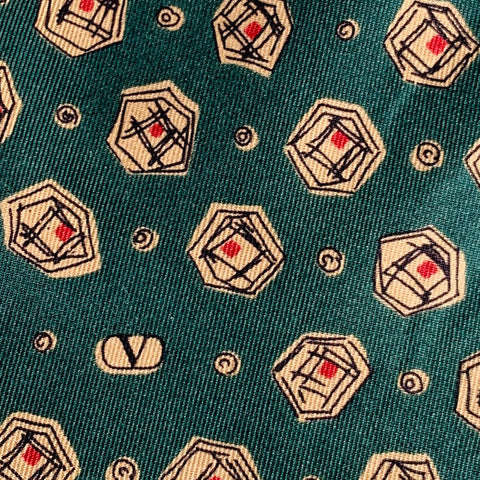VALENTINO Green Beige Dots Silk Tie