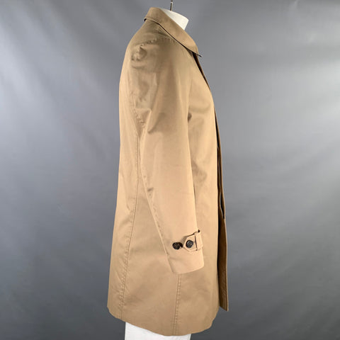 TED BAKER Size L Khaki Solid Cotton  Polyamide Overcoat Coat