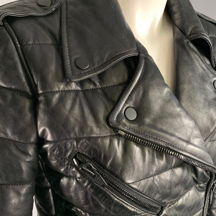 ALEXANDER WANG Size 8 Black Leather Quilted Puffer Moto Racer Jacket
