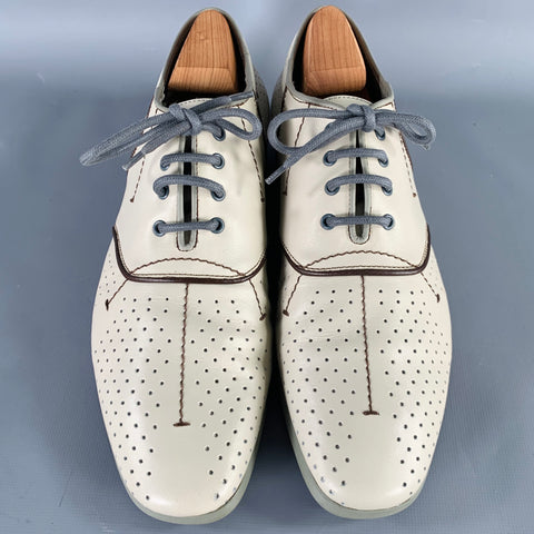 PRADA Chaussures à lacets en cuir perforé gris marron Taille 7.5