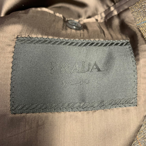 PRADA Size 42 Brown Mustard Window Pane Single Breasted Sport Coat