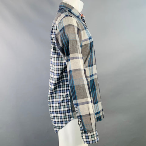 PS by PAUL SMITH Chemise à manches longues, coupe décontractée, en mélange de coton, à carreaux gris et bleus, taille M