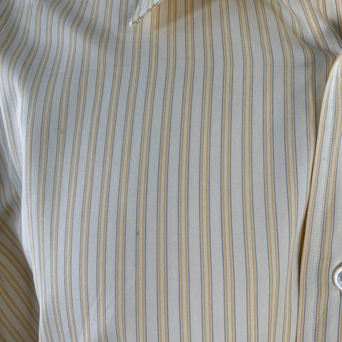 BRIONI Size M Yellow Blue White Stripe Cotton One Pocket Long Sleeve Shirt