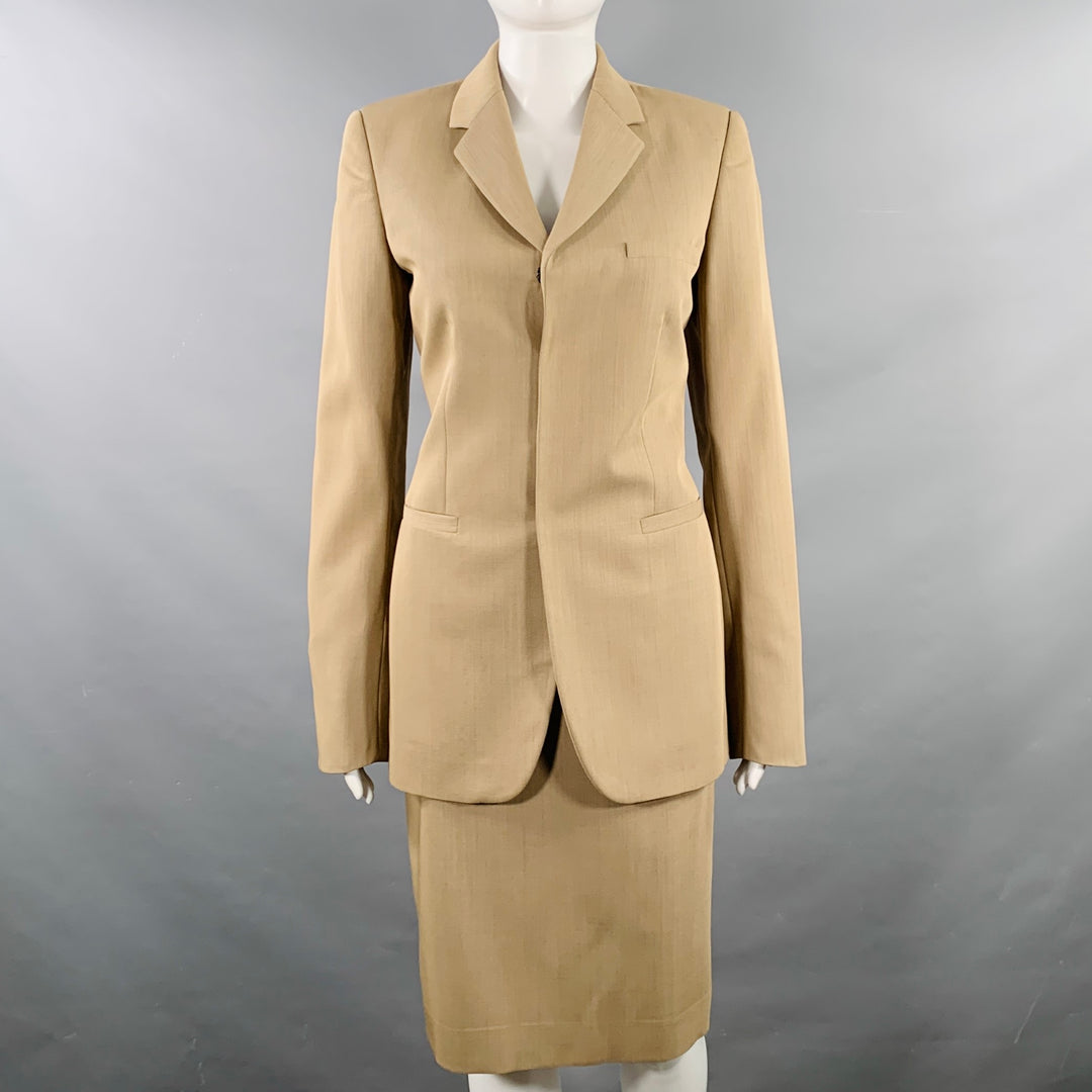 JEAN PAUL GAULTIER Size 6 Beige Wool Single Breasted Skirt Suit