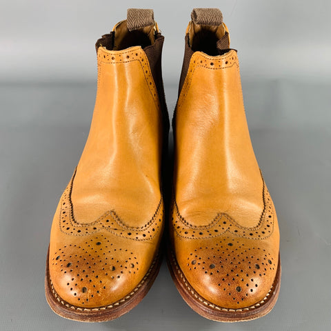 GRENSON Size 7 Beige Leather Perforated Wingtip Chelsea Boots