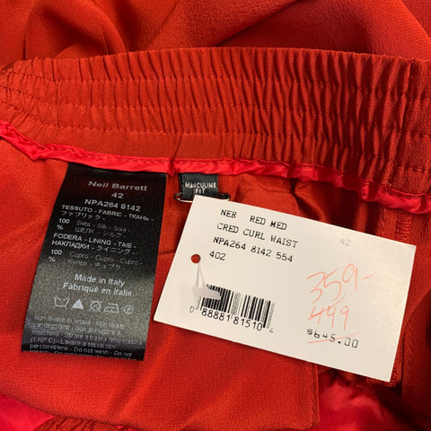 NEIL BARRETT Size M Red Silk Elastic Waistband Casual Pants