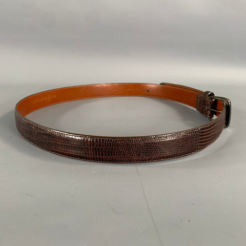 POLO by RALPH LAUREN Size 34 Brown Textured Lizard Leather Sterling Silver Belt