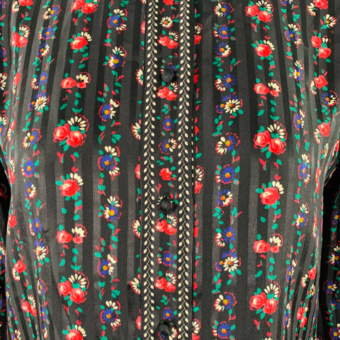 SEZANE Size 4 Black Multi Color Silk Floral Long Sleeve Blouse