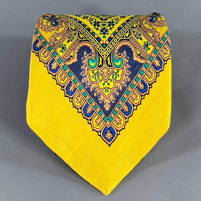 GIANNI VERSACE Yellow Blue Abstract Floral Silk Tie