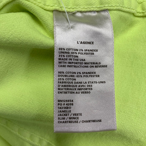 L'AGENCE Size L Yellow Neon Cotton Blend Twill Raw Edge Jacket