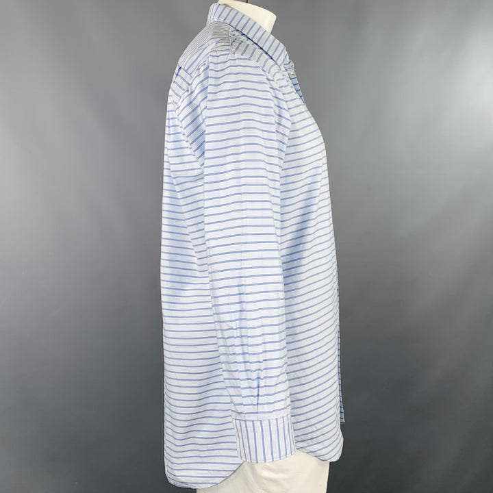 COMME des GARCONS SHIRT Size XL Light Blue Stripe Cotton Long Sleeve Shirt