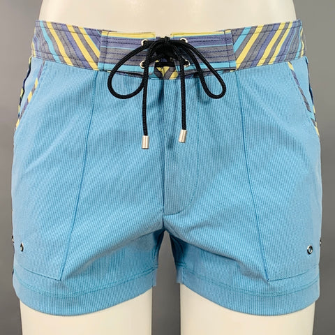 MR TURK Size 31 Blue Grey Mixed Patterns Polyamide Blend Mesh Swim Trunks