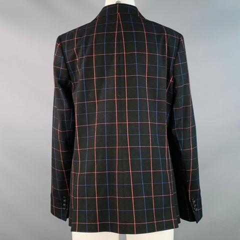 PAUL SMITH Size M Black Blue Orange Window Pane Double Breasted Jacket Blazer