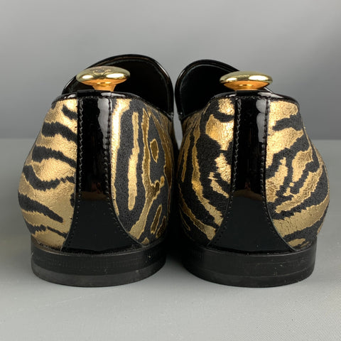 JIMMY CHOO Size 9 Black Gold Animal Print Jacquard Slip On Loafers
