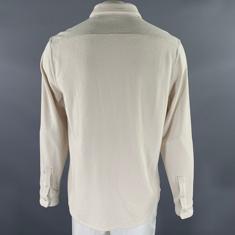 J.CREW Size L Off White Knit Cotton Blend Long Sleeve Shirt