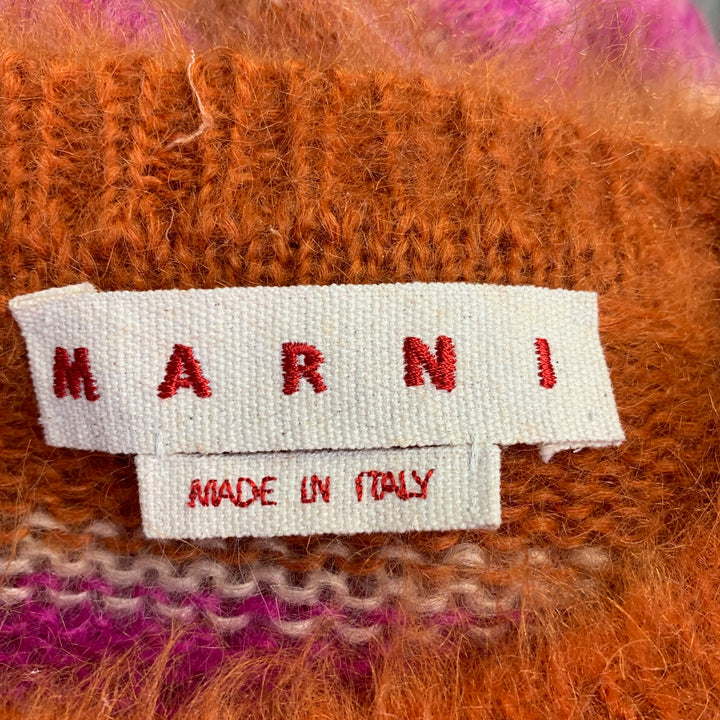 MARNI Size 4 Orange Pink Mohair Stripe Oversized Crew Neck Sweater