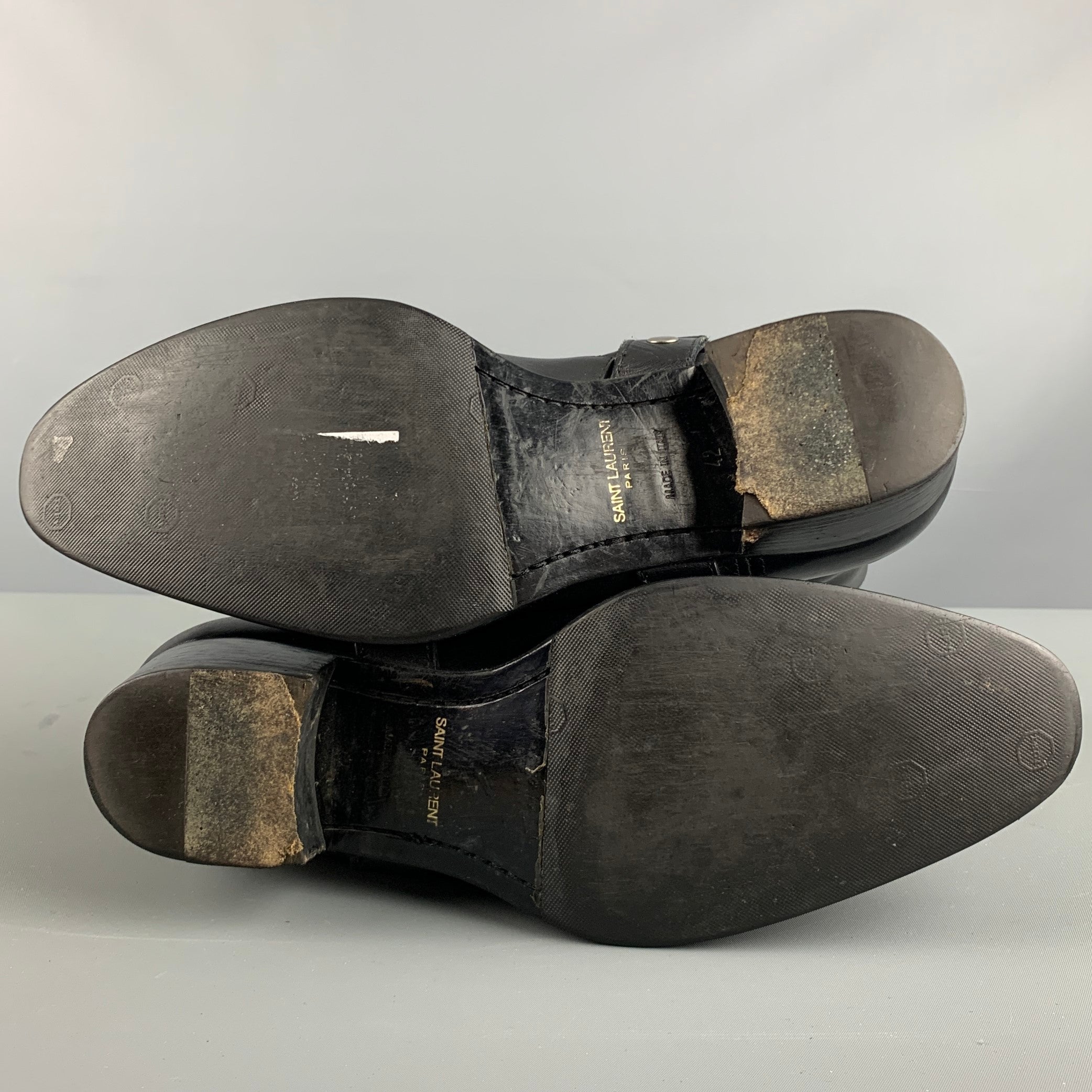 SAINT LAURENT Size 9 Black Leather Harness Boots – Sui Generis