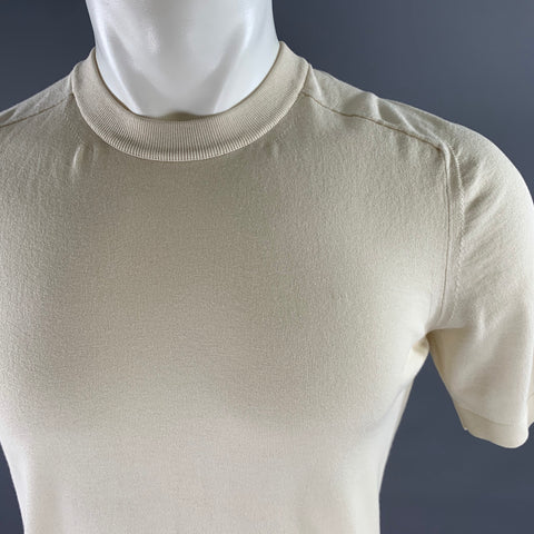 BOGLIOLI Size S Cream Solid Cotton Blend Ribbed Collar T-shirt