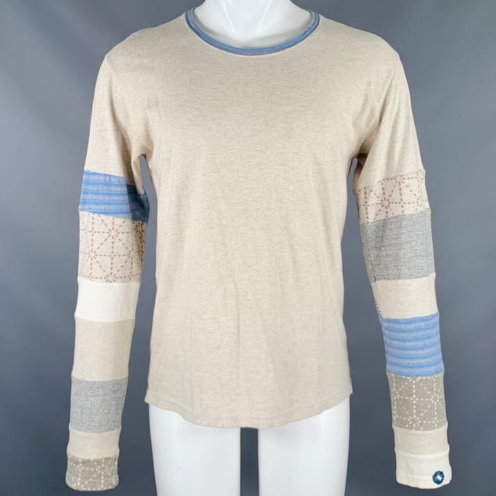 KAPITAL Size M Beige Blue Embroidery Cotton Crew Neck Pullover
