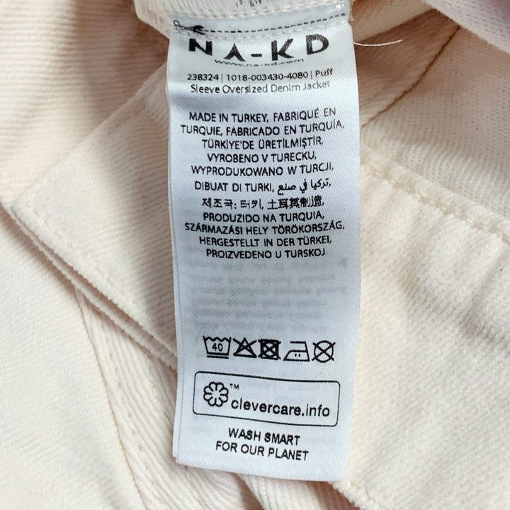 NA-KD Size 4 Cream Cotton Denim Twill Bishop Sleeve Cropped Jacket