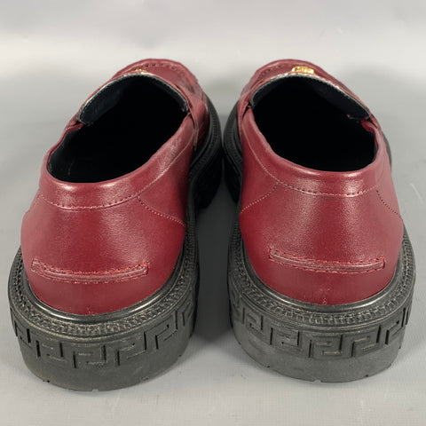 VERSACE Size 8 Burgundy Gold Medusa Leather Loafers