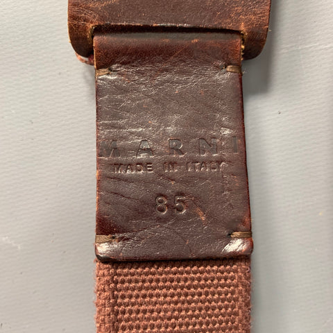 MARNI Size 34 Brown Leather Cotton Belt