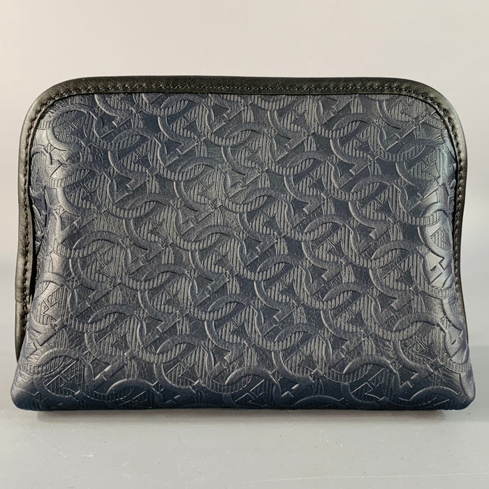 SALVATORE FERRAGAMO One Size Navy Embossed Gancini Logo Calf Leather Toiletry Bag