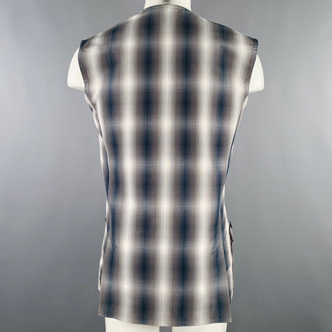 DELADA Size M Green Blue White Plaid Polyester Cotton Vest
