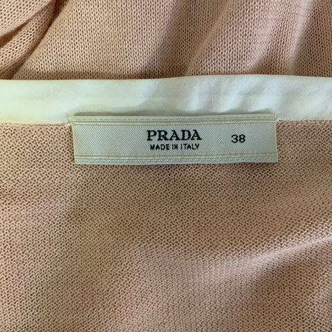 PRADA Size 2 Tan Cream Cotton Stripe Scoop Neck Shirt