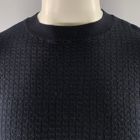EMPORIO ARMANI Size XL Black Waffle Knit Wool Blend Crew-Neck Pullover