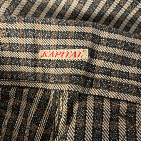 KAPITAL Size 34 Brown Light brown Gingham Cotton Baggy Casual Pants