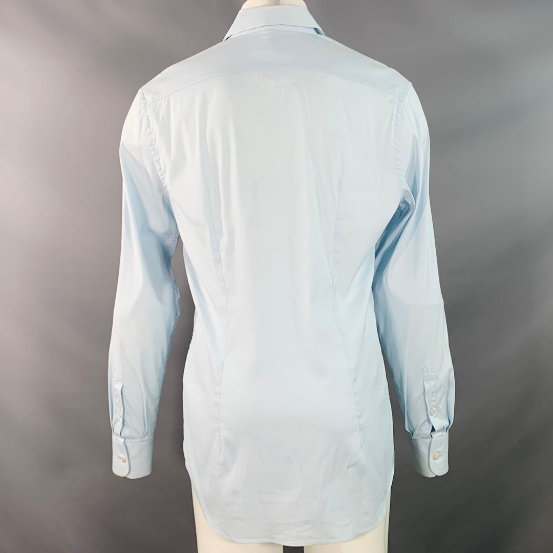 PRADA Size M Light Blue Cotton Blend Spread Collar Long Sleeve Shirt
