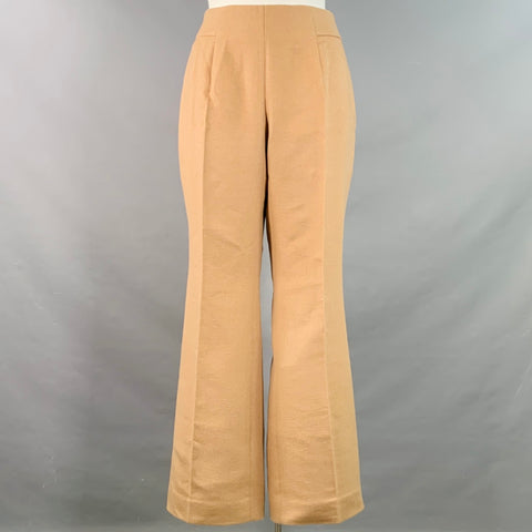 AKRIS Size 16 Beige Camel Hair Silk Wide Leg Side Zipper Dress Pants