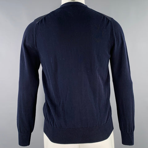 MONCLER Size M Navy Mixed Fabrics Cotton V-Neck Cardigan