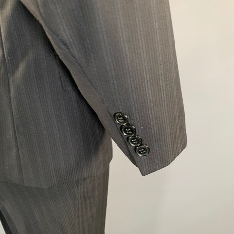 DOLCE & GABBANA Chest Size 42 Black Navy Stripe Wool Peak Lapel 36 27 Suit