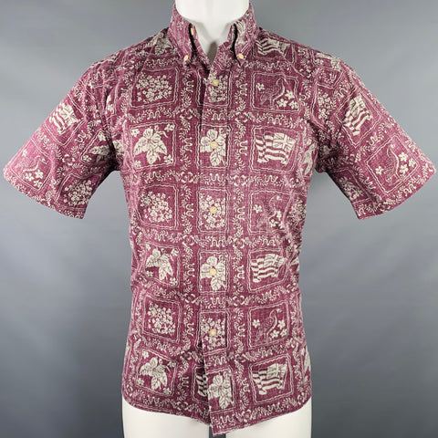 REYN SPOONER Size S Purple Grey Floral Cotton Blend Hawaiian Short Sleeve Shirt