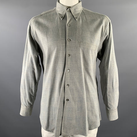 ERMENEGILDO ZEGNA Size XL Grey Plaid Cotton Button Down Long Sleeve Shirt Sui Generis Designer Consignment ERMENEGILDO ZEGNA Size XL Grey Plaid Cotton Button Down Long Sleeve Shirt Sui Generis Designer Consignment
