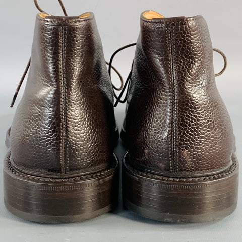 RAF SIMONS Size 8 Brown Pebble Grain Leather Lace-Up Ankle Chukka Boots