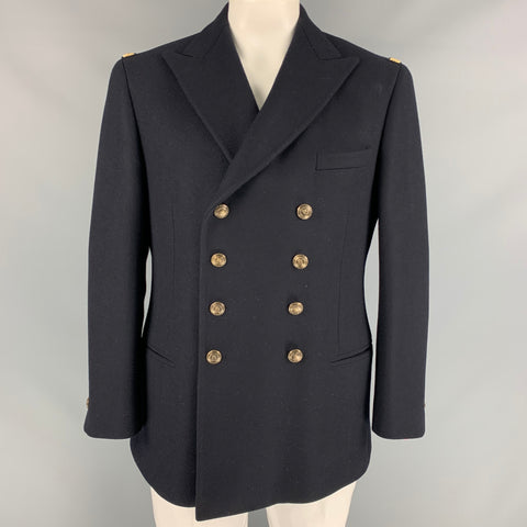 RALPH LAUREN PURPLE LABEL Size 42 Black Gold Wool Cashmere Double Breasted Coat