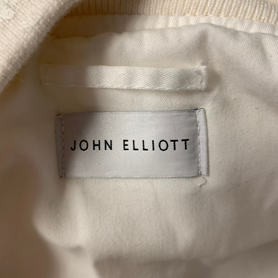 JOHN ELLIOTT Size XL White Navy Paint Splatter Cotton Bomber Jacket
