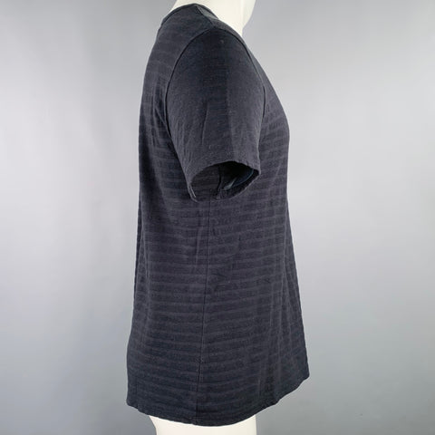 A.P.C. Size M Navy Stripe Cotton Cashmere Crew Neck T-shirt
