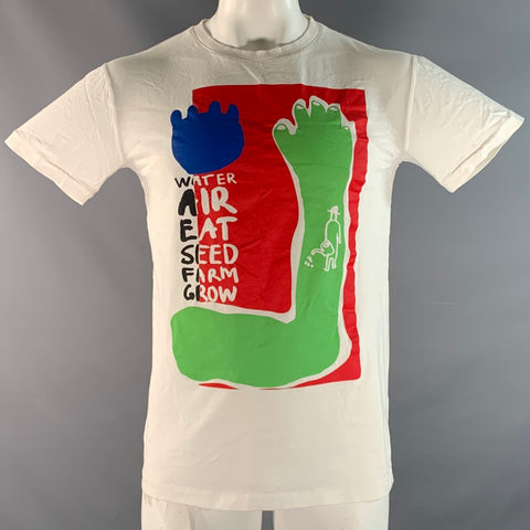 HENRIK VIBSKOV Size S White Multi-Color Print Organic Cotton Crew-Neck T-shirt