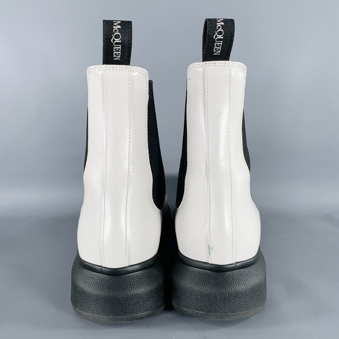 ALEXANDER MCQUEEN Size 9 White Black Leather Chelsea Ankle Boots