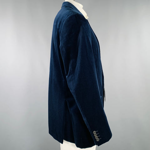 EMPORIO ARMANI Size 48 Navy Velvet Cotton Notch Lapel Sport Coat