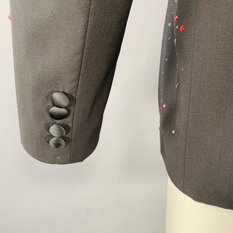 EMPORIO ARMANI SS20 Size 38 Black Multi Color Rhinestone Virgin Wool Tuxedo Jacket